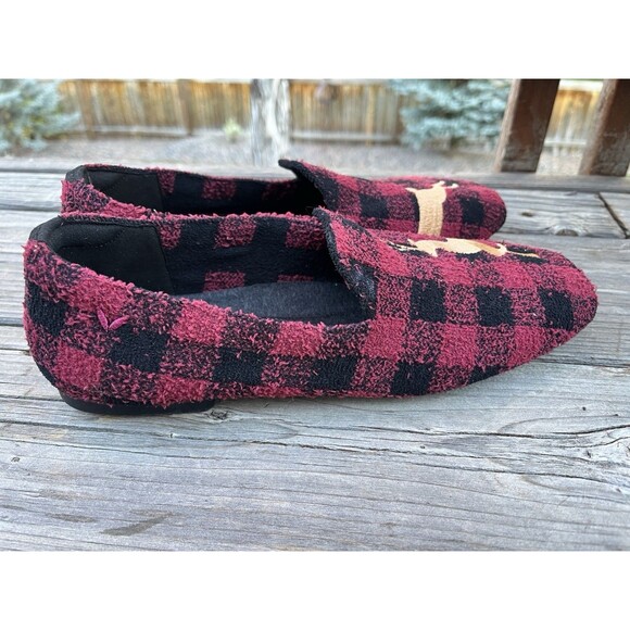 Vivaia Samantha Women's 40.5 US 9-9.5 Square Toe Mink-Knit Flats Red Plaid Deer - Picture 4 of 10